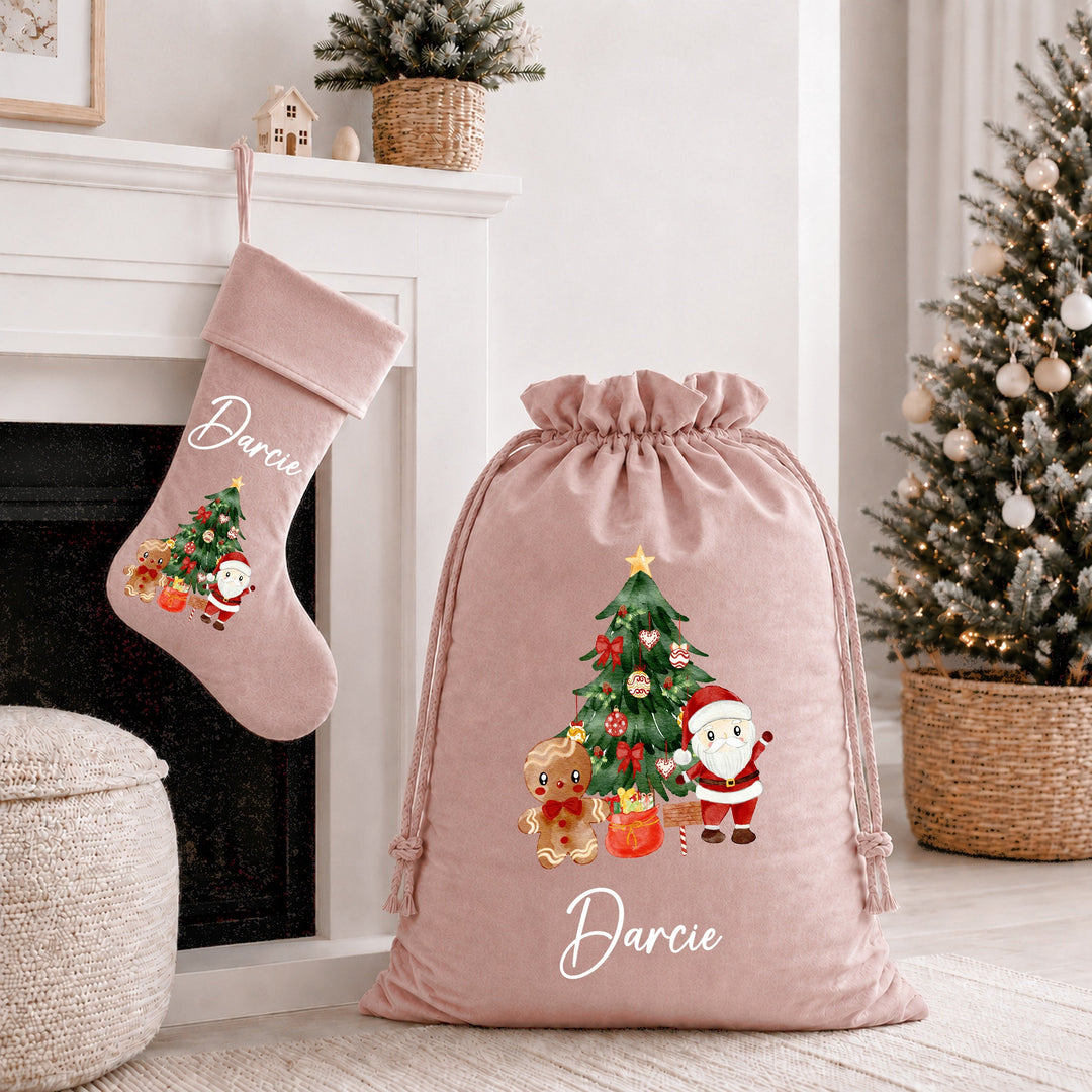 Personalised Santa Clause Scene Christmas Stocking or Santa Sack