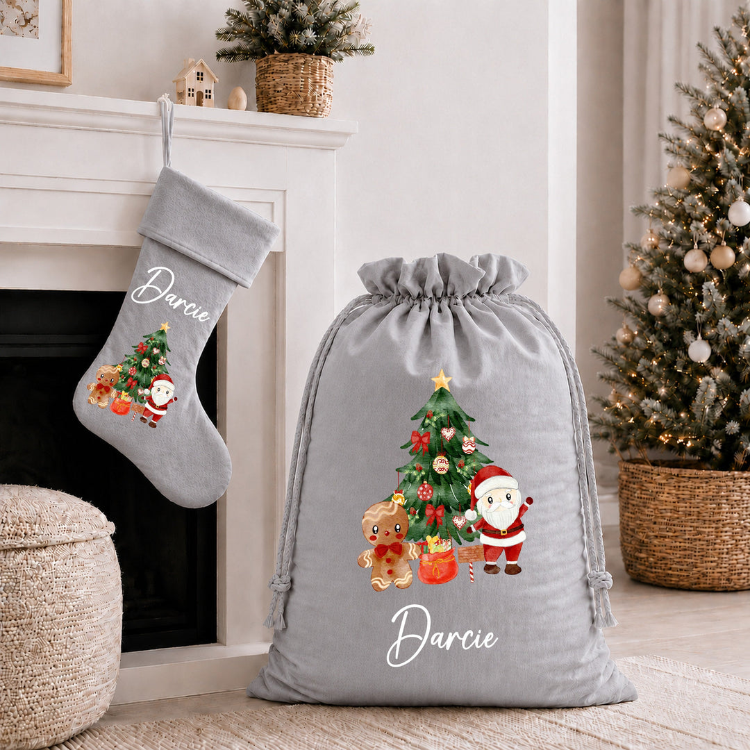 Personalised Santa Clause Scene Christmas Stocking or Santa Sack