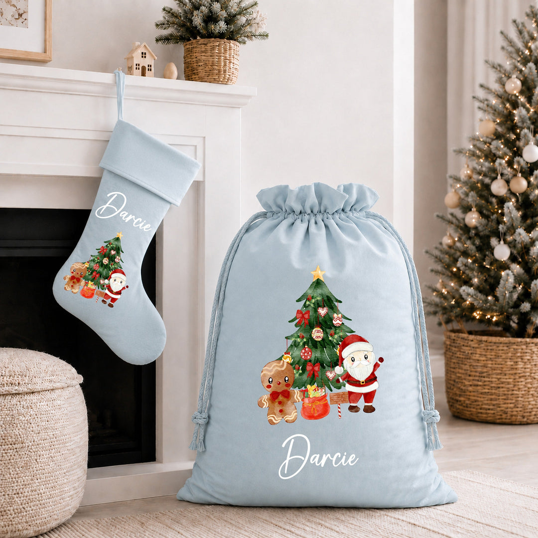 Personalised Santa Clause Scene Christmas Stocking or Santa Sack