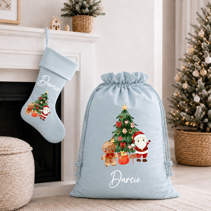 Personalised Santa Clause Scene Christmas Stocking or Santa Sack