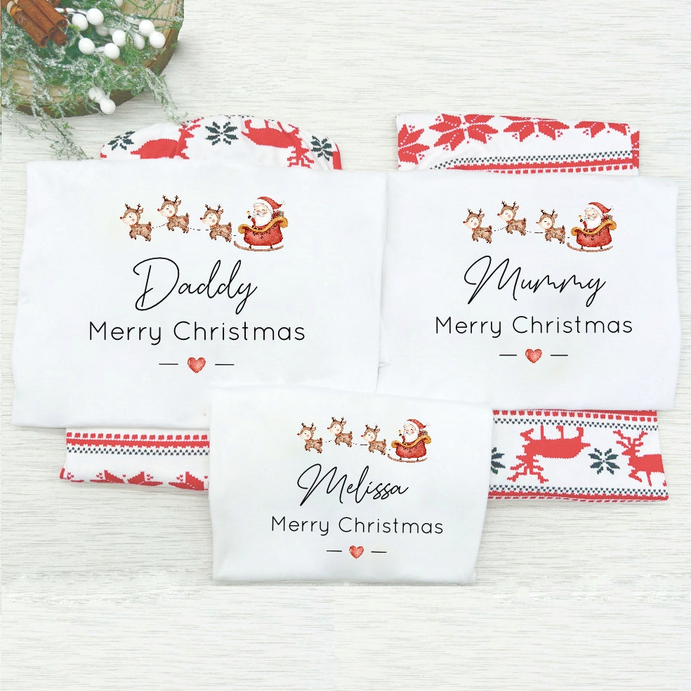 Personalised Santa Sleigh Family Matching Reindeer Christmas Pyjamas