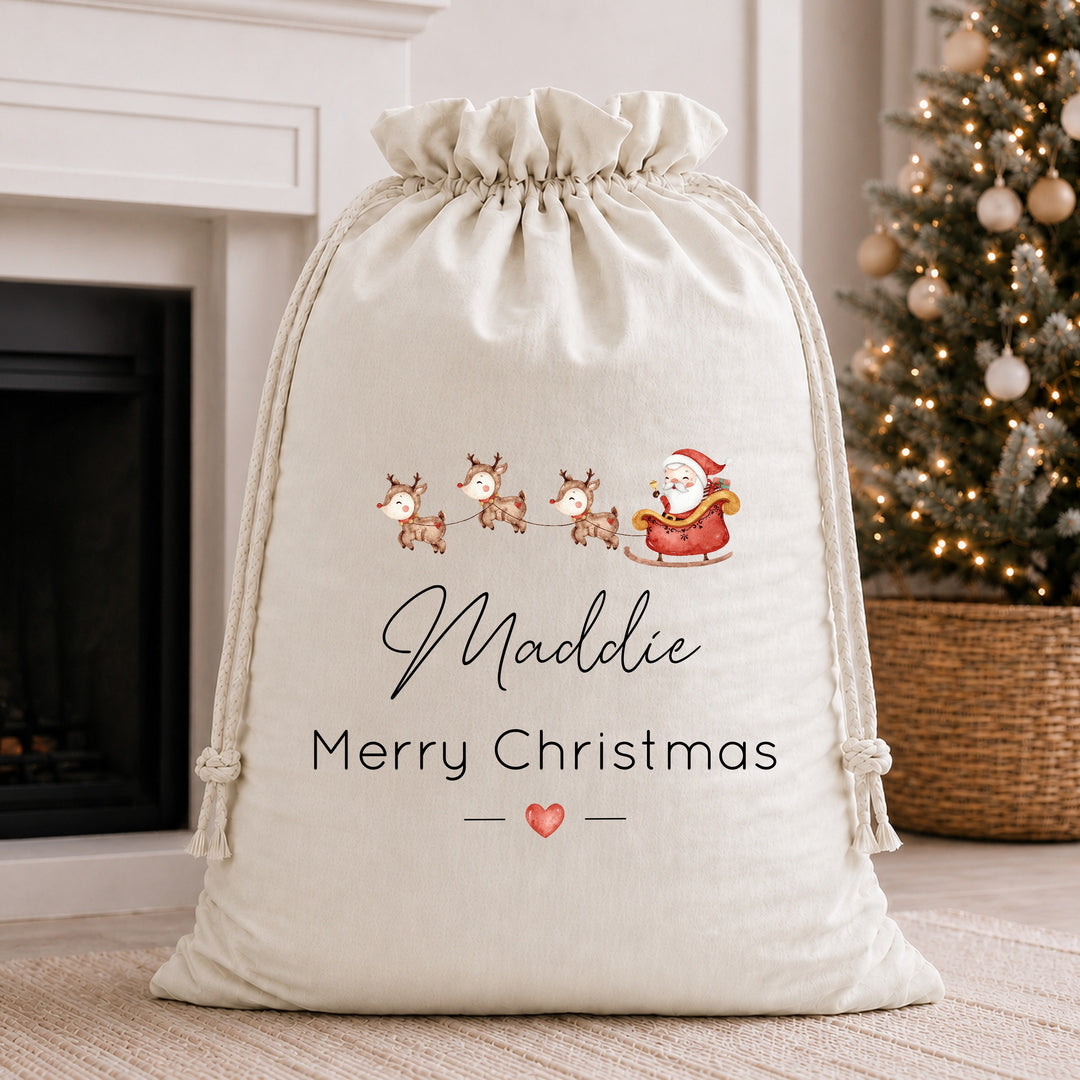 Personalised Santa Sleigh Merry Christmas Santa Sack