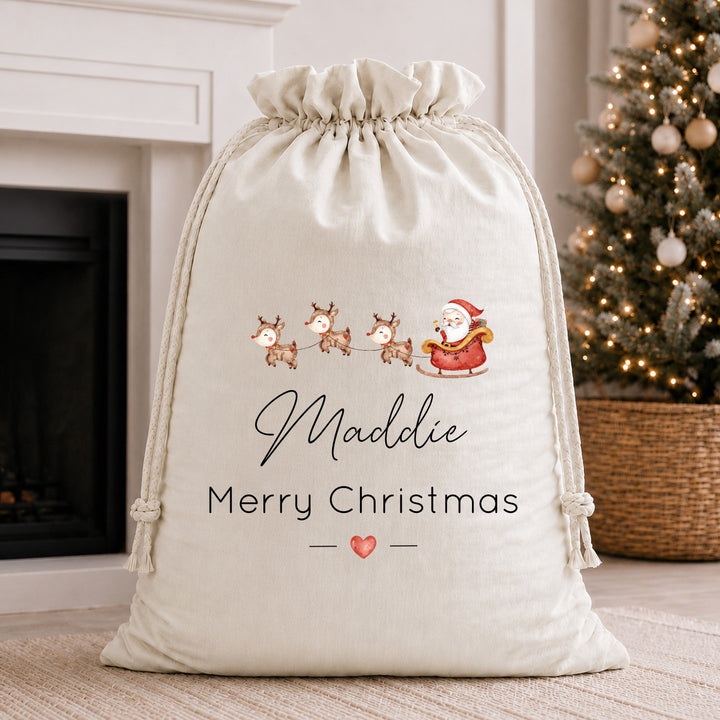Personalised Santa Sleigh Merry Christmas Santa Sack