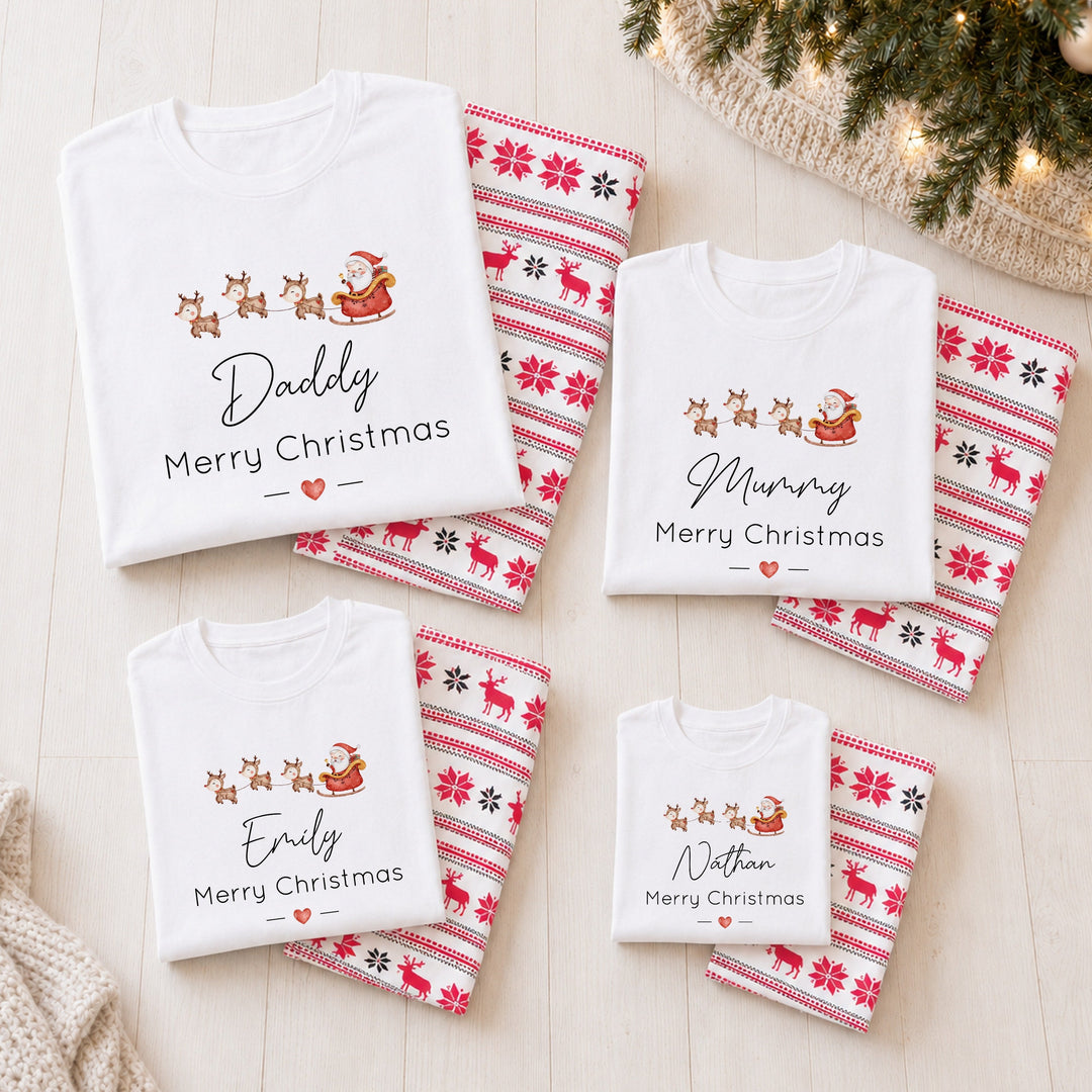 Personalised Santa Sleigh Family Matching Reindeer Christmas Pyjamas