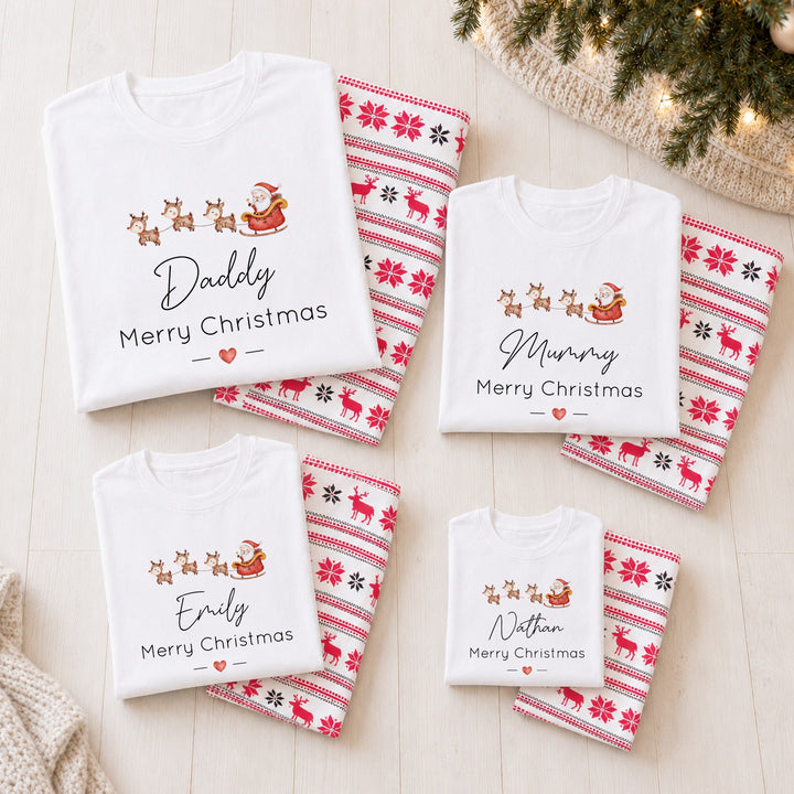 Personalised Santa Sleigh Family Matching Reindeer Christmas Pyjamas