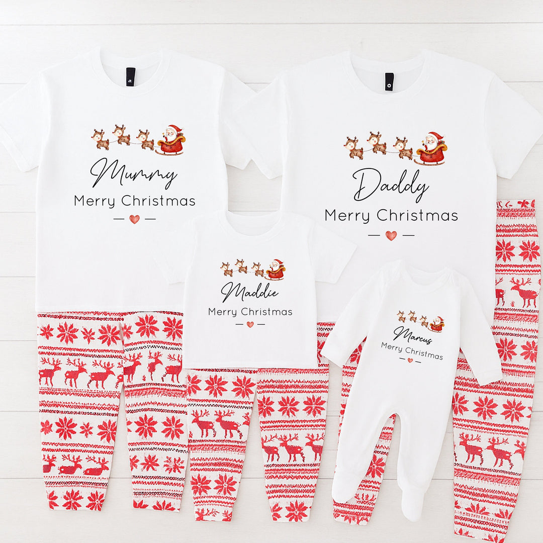 Personalised Santa Sleigh Family Matching Reindeer Christmas Pyjamas