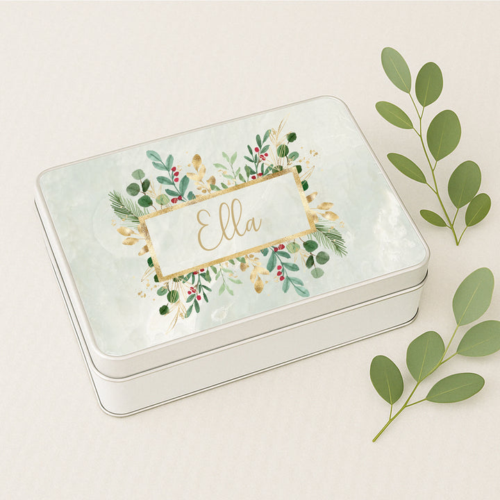 Personalised Floral Wreath Christmas Gift Tin