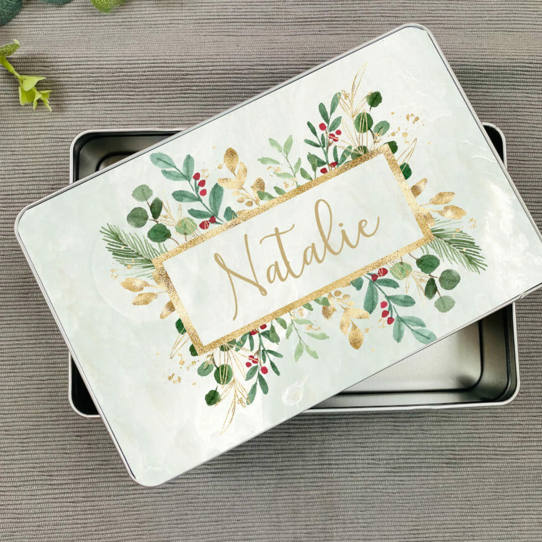 Personalised Floral Wreath Christmas Gift Tin