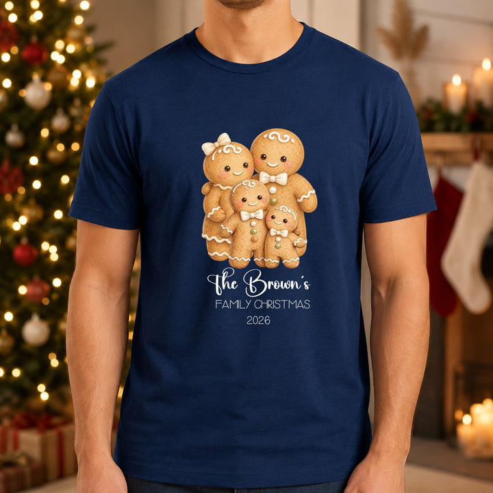Personalised Gingerbread Family Matching Navy Tartan Christmas Pyjamas