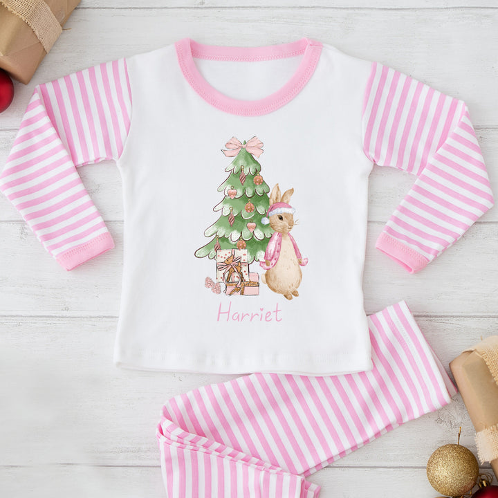 Personalised Pink Rabbit Tree Christmas Pyjamas