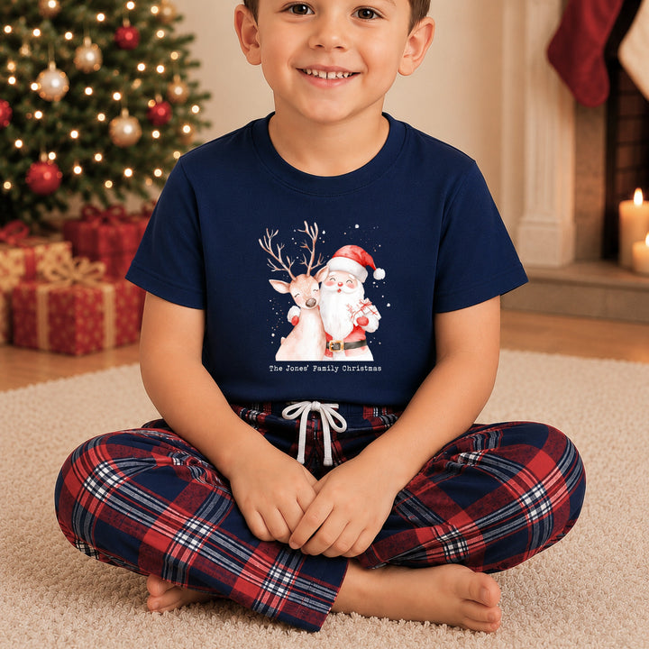 Personalised Family Matching Navy Santa Tartan Christmas Pyjamas