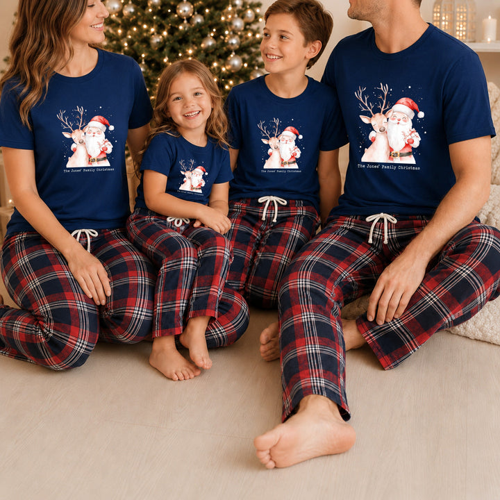 Personalised Family Matching Navy Santa Tartan Christmas Pyjamas
