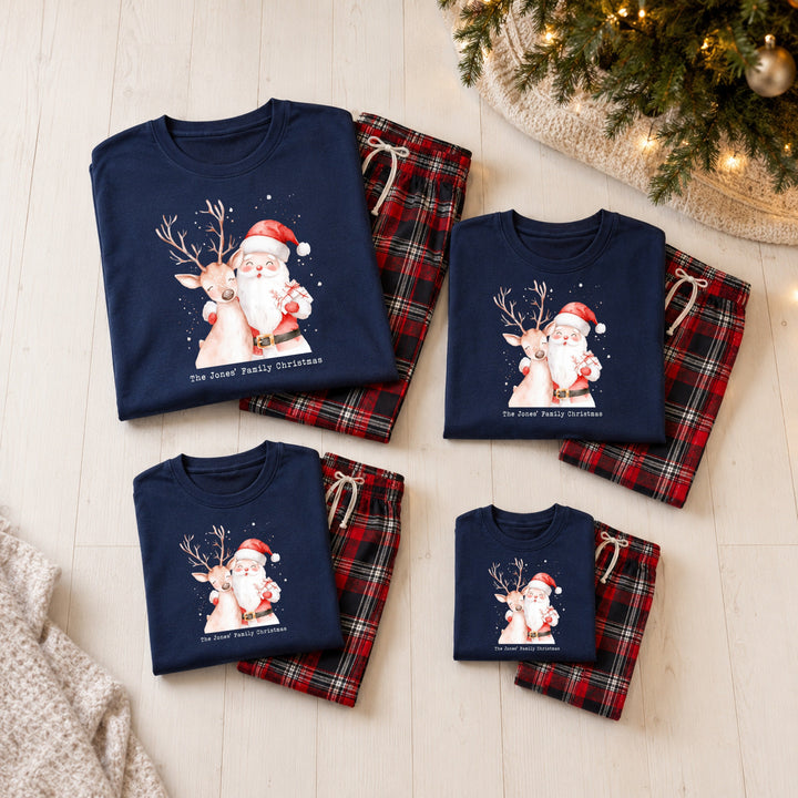 Personalised Family Matching Navy Santa Tartan Christmas Pyjamas
