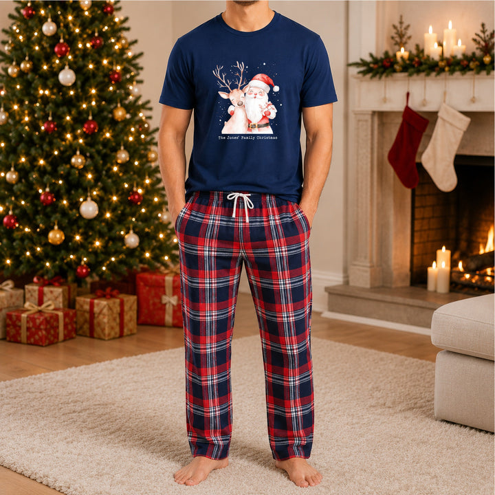 Personalised Family Matching Navy Santa Tartan Christmas Pyjamas