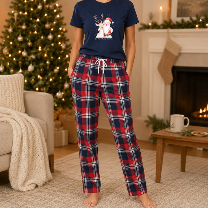 Personalised Family Matching Navy Santa Tartan Christmas Pyjamas