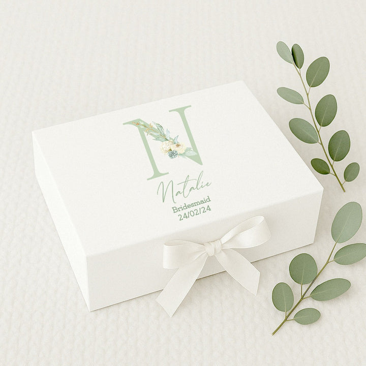 Personalised Sage Green Floral Bridesmaid Proposal Gift Box